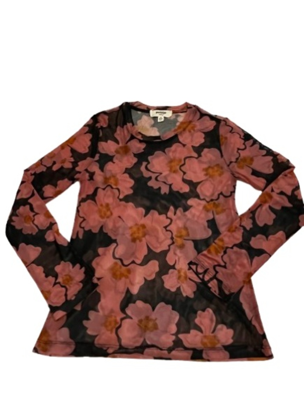 Sheer Pink Floral Long-Sleeve Mesh Tee